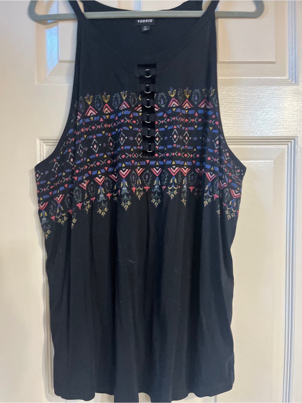 torrid Black Tank Top with Multicolor Embroidered Geometric Detail